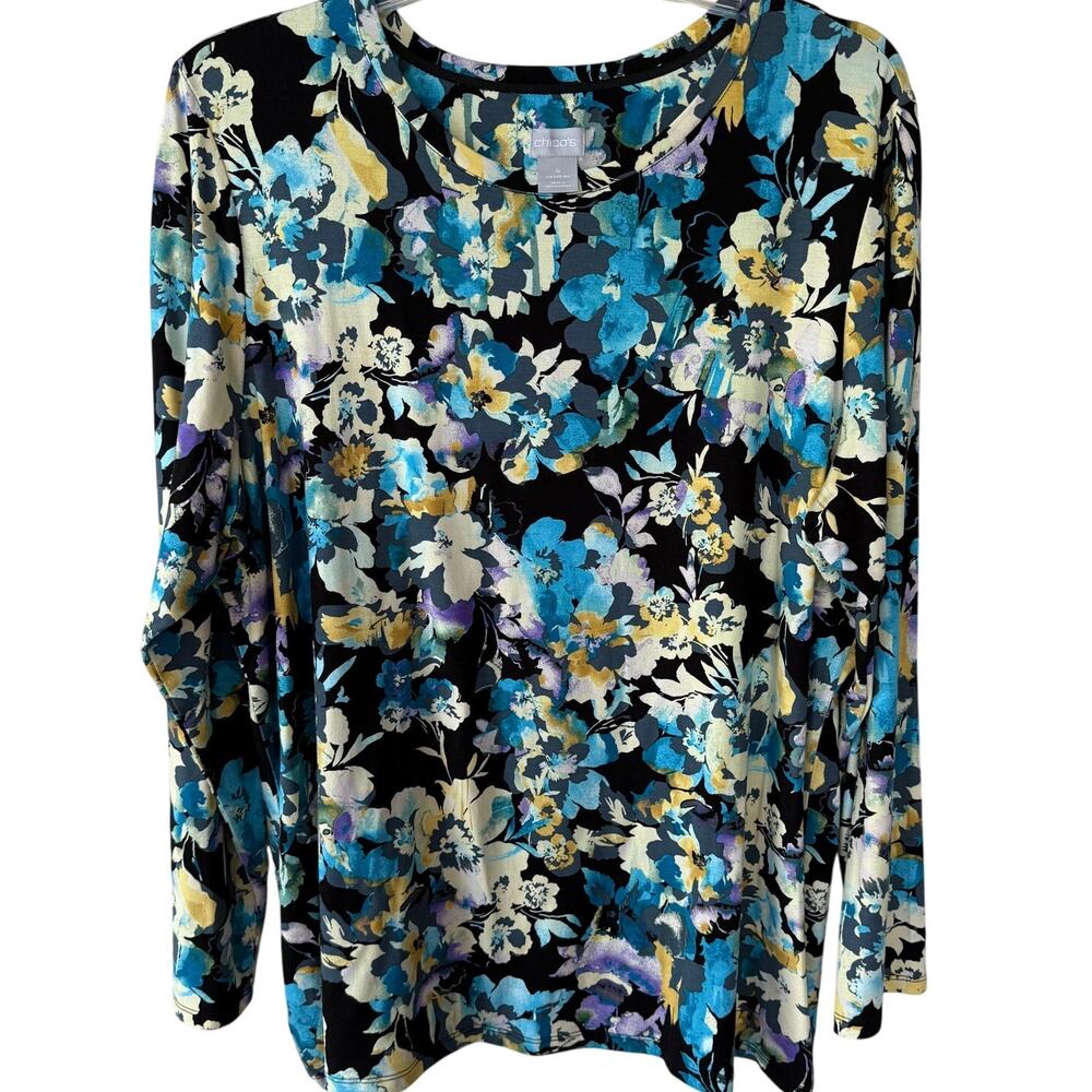 Chico’s Liquid Knit Size XXL floral long sleeves lite pullover